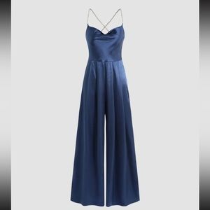 NWT Cider Solid Satin Pearls Cowl Neck Jumpsuit